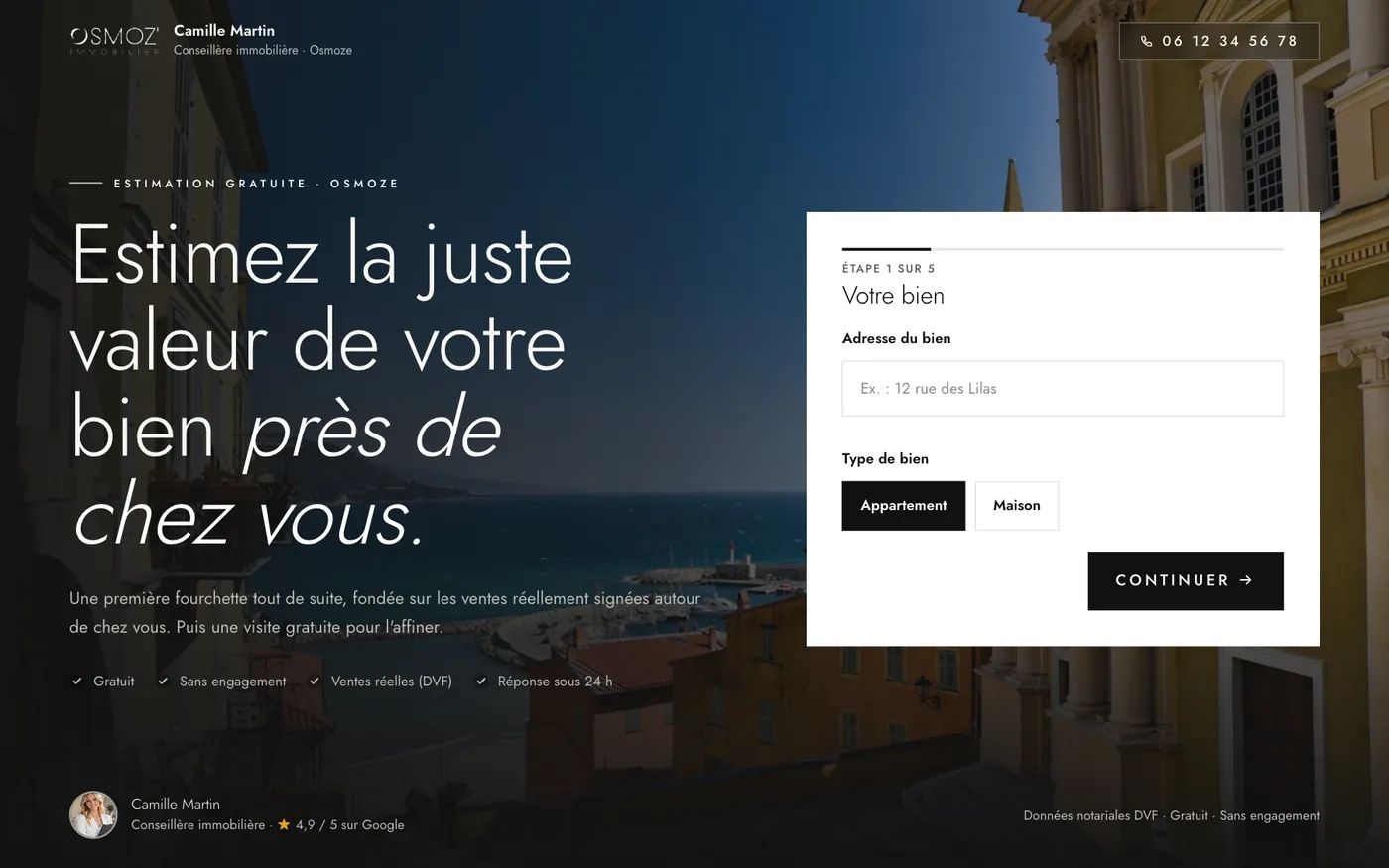 Page d’estimation Osmoz’, présentation Cinéma.