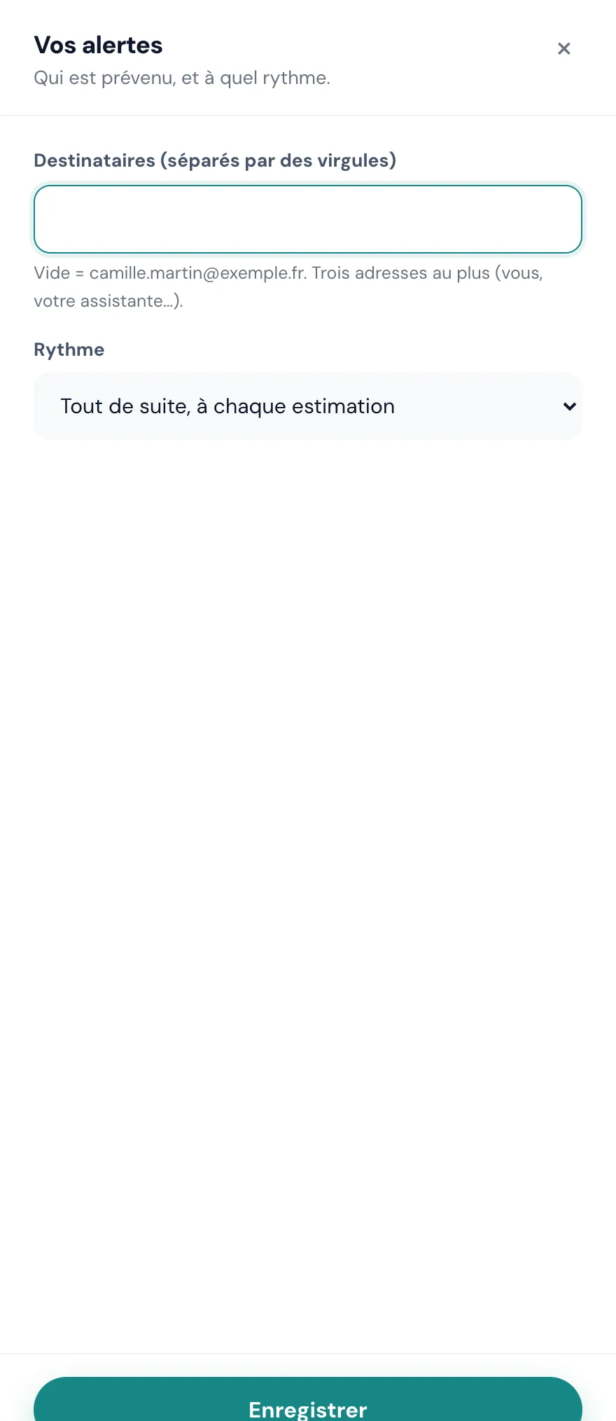 Réglage des alertes par e-mail.